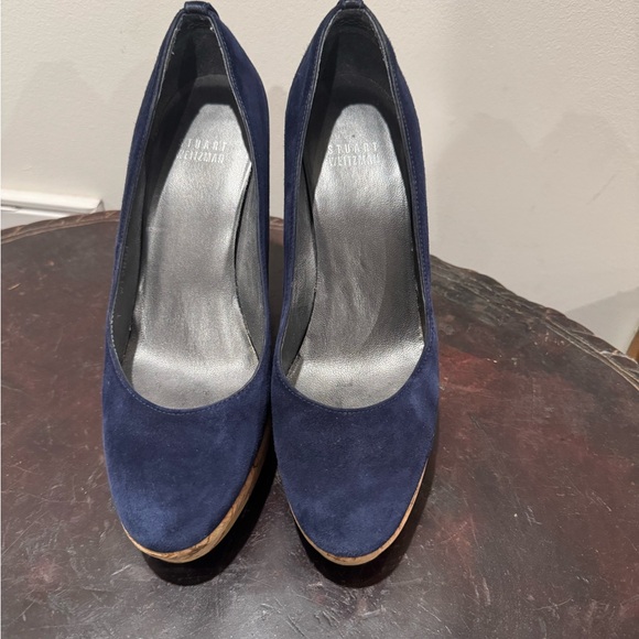 Stuart Weitzman Navy Suede Wedges Size 7 - Picture 2 of 3